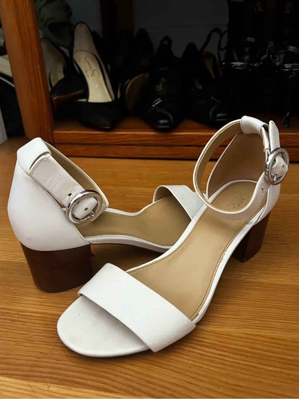 Michael Kors White Ankle Strap Block Heel Sandals